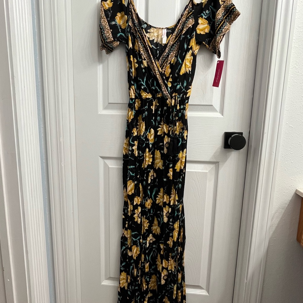 Xhilaration Yellow and Green Wrap Tie Front Maxi Dress